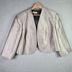 Kasper Metallic Cropped Blazer 24W Silver Open Front Dressy Plus Size Jacket